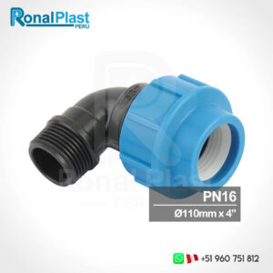 Codo 90º Roscado Macho Irriplast para Mangueras HDPE de 110mm x 4" (PN16)