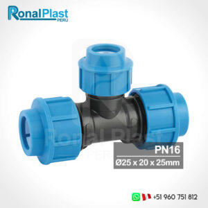 TEE Reducido Irriplast para Mangueras HDPE de 25 x 20 x 25mm (PN16)