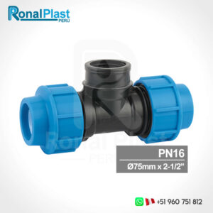 TEE Roscado Hembra Irriplast HDPE de 75mm x 2-1/2" x 75mm (PN16)