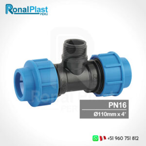 TEE Roscado Macho Irriplast HDPE de 110mm x 4" x 110mm (PN16)