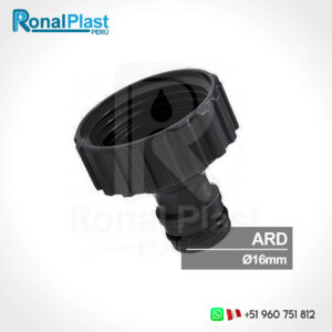 Adaptador Roscado - Dentado (Hembra - Macho) para Caño 16mm - Negro