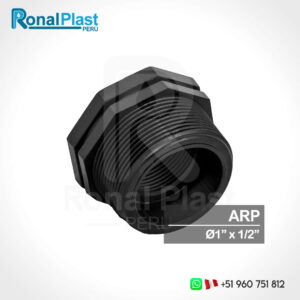 Bushing Reductor Roscado (Hembra - Macho) HDPE 1" x 1/2" - Negro