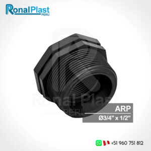 Bushing Reductor Roscado (Hembra - Macho) HDPE 3/4" x 1/2" - Negro