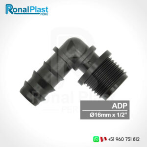 Codo Mixto 90º (Roscado - Dentado) 16mm x 1/2" - Negro