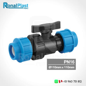 Válvula de Bola Doble Union para Mangueras HDPE de 110mm x 110mm (PN16)