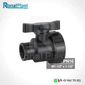 Válvula de Bola Roscada Hembra para Mangueras HDPE de 1-1/2" x 1-1/2" (PN16)