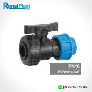 Válvula de Bola Unión - Hembra para Mangueras HDPE de 25mm x 3/4" (PN16)